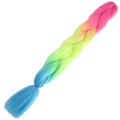 Afrika Örgülük Ombreli Sentetik Saç 100 Gr. - Fuşya / Neon Sarı / Açık Mavi thumbnail 1