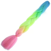 Afrika Örgülük Ombreli Sentetik Saç 100 Gr. - Açık Mavi / Neon Sarı / Pembe thumbnail 1