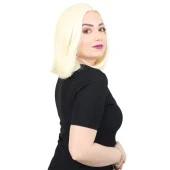 Fiber Sentetik Peruk Perçemsiz Kısa Düz - Açık Platin thumbnail 3