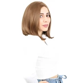 Fiber Sentetik Peruk Perçemsiz Kısa Düz - Kumral thumbnail 3