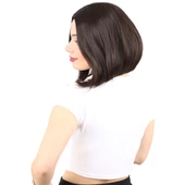 Fiber Sentetik Peruk Perçemsiz Kısa Düz - Kahverengi thumbnail 2