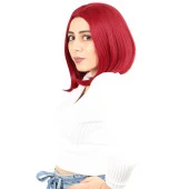 Fiber Sentetik Peruk Perçemsiz Kısa Düz - Kızıl thumbnail 2