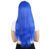 Uzun Kahküllü Fiber Sentetik Peruk - Koyu Mavi thumbnail 4