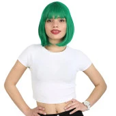 Küt Kahküllü Fiber Sentetik Peruk - Koyu Yeşil thumbnail 1