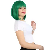 Küt Kahküllü Fiber Sentetik Peruk - Koyu Yeşil thumbnail 2