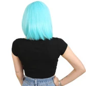 Küt Kahküllü Fiber Sentetik Peruk - Bebek Mavisi thumbnail 4