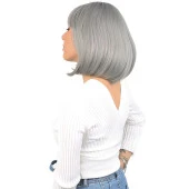 Küt Kahküllü Fiber Sentetik Peruk - Gri thumbnail 3