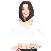 Kahkülsüz Düz Kısa Fiber Sentetik Peruk - Kahverengi thumbnail 1