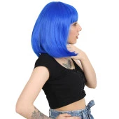 Küt Kahküllü Fiber Sentetik Peruk - Koyu Mavi thumbnail 2