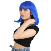 Küt Kahküllü Fiber Sentetik Peruk - Koyu Mavi thumbnail 3