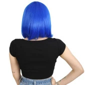 Küt Kahküllü Fiber Sentetik Peruk - Koyu Mavi thumbnail 4