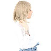 Küt Kahküllü Fiber Sentetik Peruk - Karamel / Platin Röfleli thumbnail 3