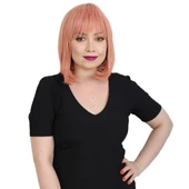 Küt Kahküllü Fiber Sentetik Peruk - Gül Kurusu thumbnail 1