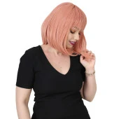 Küt Kahküllü Fiber Sentetik Peruk - Gül Kurusu thumbnail 2