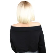 Kısa Küt Perçemli Fiber Sentetik Peruk - Balköpüğü / Platin Ombreli thumbnail 4