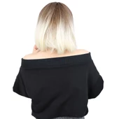 Kısa Küt Perçemli Fiber Sentetik Peruk - Kumral / Platin Ombreli thumbnail 4