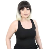 Kısa Küt Perçemli Fiber Sentetik Peruk - Küllü Siyah / Platin Ombreli - 1