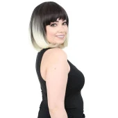 Kısa Küt Perçemli Fiber Sentetik Peruk - Küllü Siyah / Platin Ombreli - 2