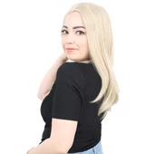 Kahkülsüz Fiber Sentetik Orta Boy Düz Peruk - Balköpüğü / Platin Röfleli thumbnail 3