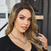 Kahverengi Ombre/ Kumral Balköpüğü Röfleli Uzun Tül Peruk thumbnail 1