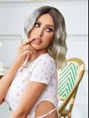 Kahverengi / Beyaz Platin Ombreli Küt Tül Peruk - 4