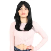 Düz Perçemli Orta Boy Fiber Sentetik Peruk - Siyah thumbnail 1