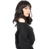 Dalgalı Perçemli Orta Boy Fiber Sentetik Peruk - Kahverengi thumbnail 2