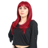 Düz Perçemli Orta Boy Fiber Sentetik Peruk - Kızıl thumbnail 1