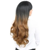 Kahküllü Uzun Dalgalı Fiber Sentetik Peruk - Siyah / Karamel Ombreli thumbnail 2