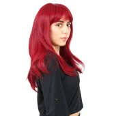 Düz Perçemli Orta Boy Fiber Sentetik Peruk - Kızıl thumbnail 2