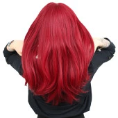 Düz Perçemli Orta Boy Fiber Sentetik Peruk - Kızıl thumbnail 4