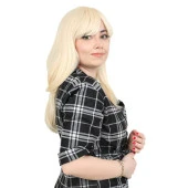 Düz Perçemli Orta Boy Fiber Sentetik Peruk - Platin thumbnail 2