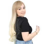 Kahküllü Uzun Dalgalı Fiber Sentetik Peruk - Küllü Balköpüğü / Platin Ombreli thumbnail 2