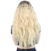 Kabarık Dalgalı Uzun Fiber Sentetik Peruk - Kumral / Sarı Ombreli thumbnail 4