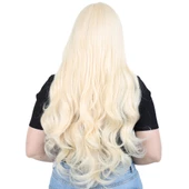 Kahküllü Uzun Dalgalı Fiber Sentetik Peruk - Platin thumbnail 4