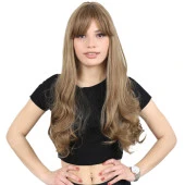 Kahküllü Uzun Dalgalı Fiber Sentetik Peruk - Bebek Kumralı thumbnail 1