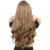 Kahküllü Uzun Dalgalı Fiber Sentetik Peruk - Bebek Kumralı thumbnail 4