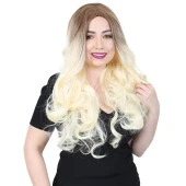 Yoğun Dalgalı Fiber Sentetik Uzun Perçemsiz Peruk - Açık Balköpüğü / Platin Ombreli thumbnail 1