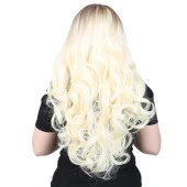 Yoğun Dalgalı Fiber Sentetik Uzun Perçemsiz Peruk - Açık Balköpüğü / Platin Ombreli thumbnail 4