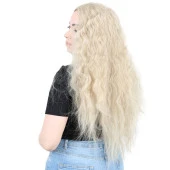 Kabarık Dalgalı Uzun Fiber Sentetik Peruk - Balköpüğü / Platin Röfleli thumbnail 3