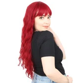 Perçemli Uzun Su Dalgası Fiber Sentetik Peruk - Kızıl thumbnail 2