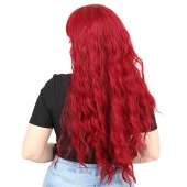 Perçemli Uzun Su Dalgası Fiber Sentetik Peruk - Kızıl thumbnail 3
