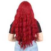 Perçemli Uzun Su Dalgası Fiber Sentetik Peruk - Kızıl thumbnail 4