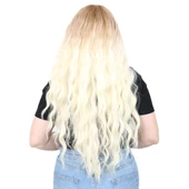 Perçemli Uzun Su Dalgası Fiber Sentetik Peruk - Balköpüğü / Platin Kısa Ombreli thumbnail 4