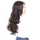 Yoğun Dalgalı Fiber Sentetik Uzun Perçemsiz Peruk-Kahverengi thumbnail 2