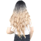 Perçemli Uzun Su Dalgası Fiber Sentetik Peruk - Siyah / Balköpüğü Ombreli thumbnail 4