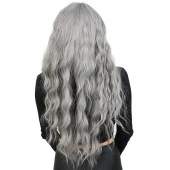 Perçemli Uzun Su Dalgası Fiber Sentetik Peruk - Açık Gri thumbnail 4