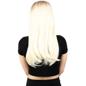 Fiber Sentetik Uzun Düz Peruk - Açık Balköpüğü / Platin Ombreli thumbnail 4