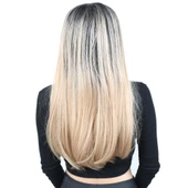 Fiber Sentetik Uzun Düz Peruk - Siyah / Balköpüğü Ombreli thumbnail 4