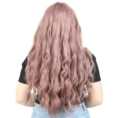 Perçemli Uzun Su Dalgası Fiber Sentetik Peruk- Gül Kurusu thumbnail 4